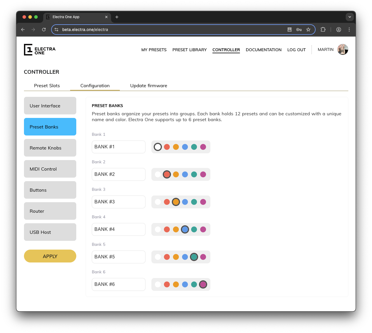 Controller configuration Preset banks
