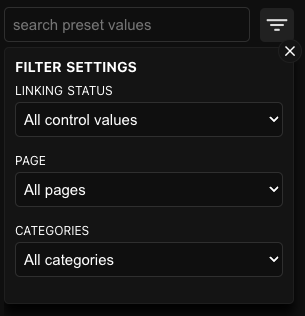 Patch Editor filtered control values