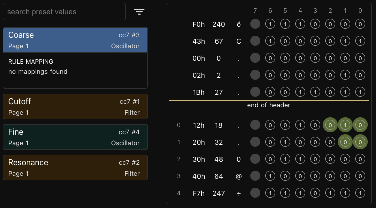 Patch Editor choosing parameter