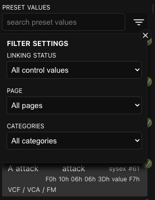 Sysex Editor values filter