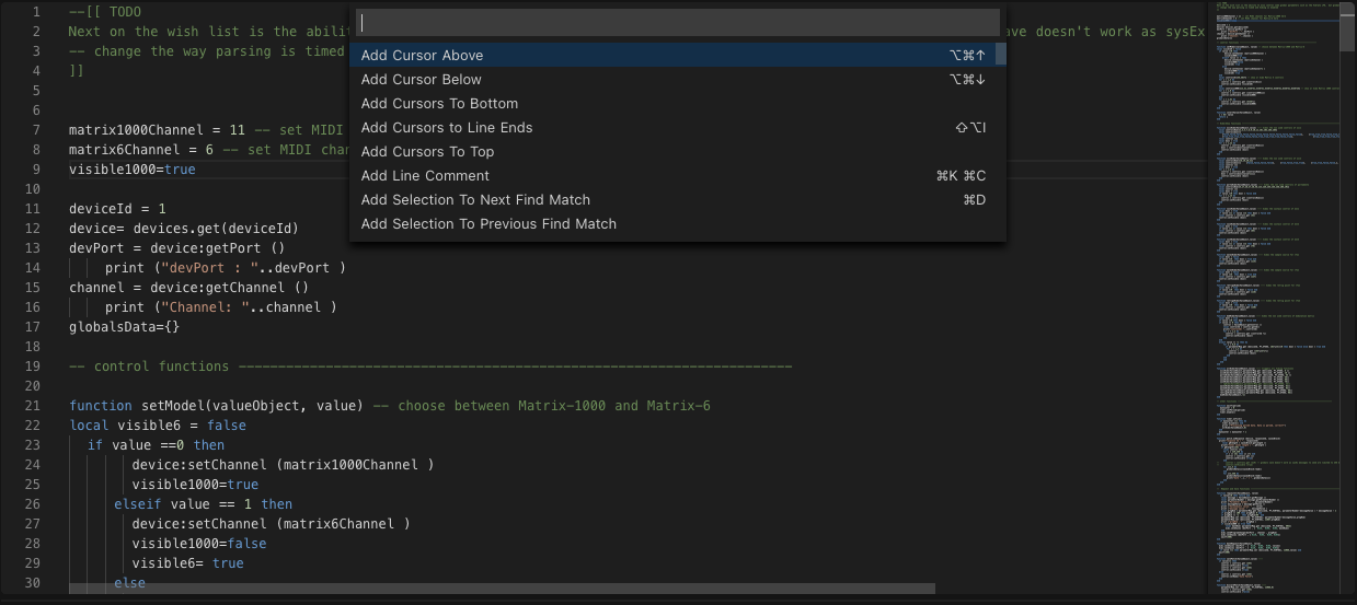 Lua editor commands