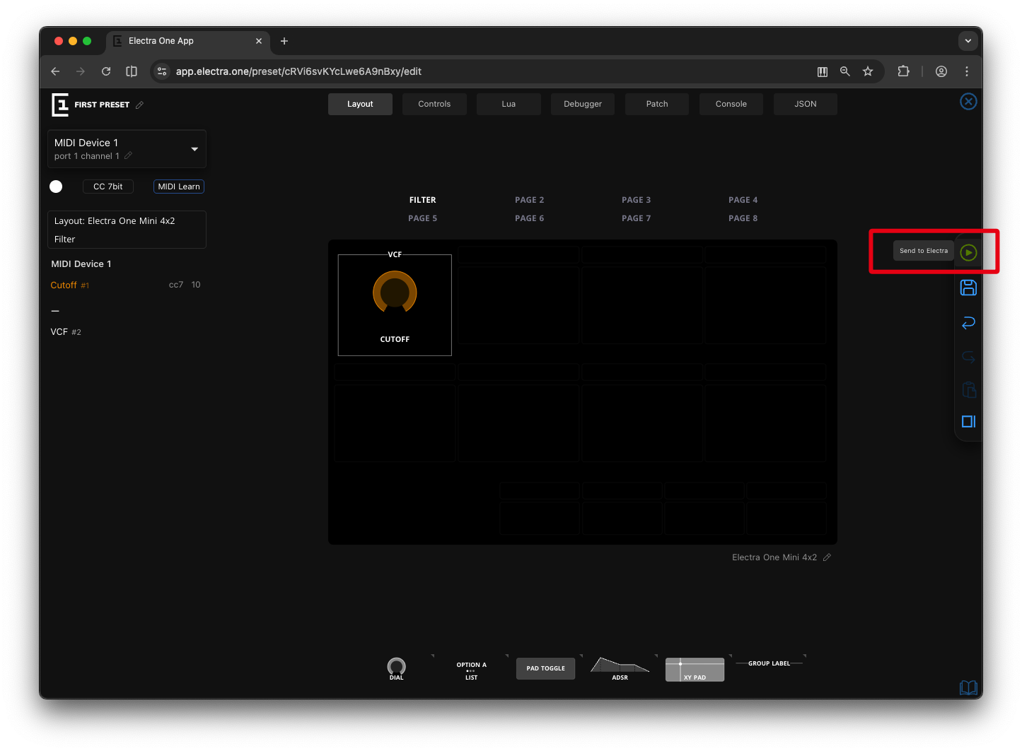 Send the preset to your Electra One